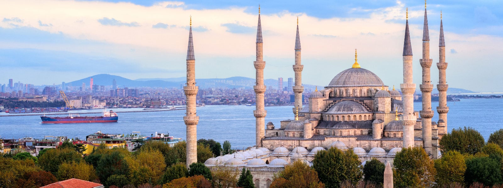 Blue Mosque and Bosporus panorama, Istanbul, Turkey