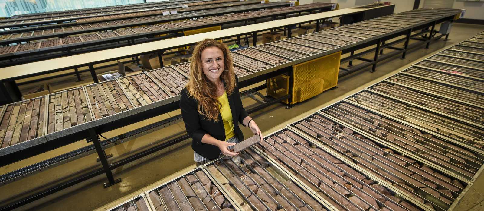 Author Holly Bridgwater at the South Australia Drill Core Reference Library